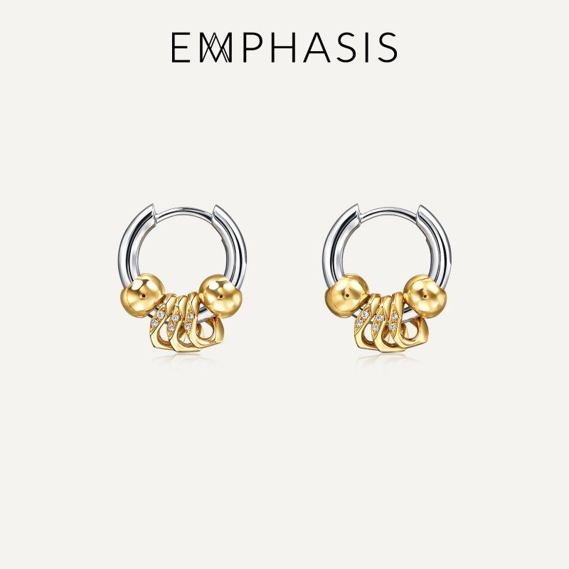 「越」系列18K金双色钻石耳环