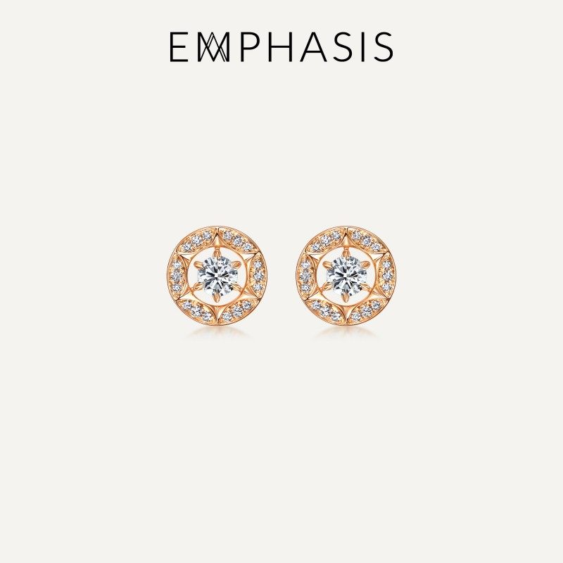 EMPHASIS艾斐诗「恒」系列18K玫瑰金色黄金钻石耳钉95600E