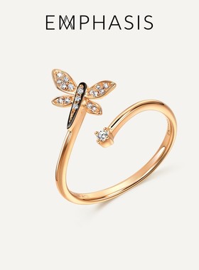 EMPHASIS艾斐诗「颂」系列玫瑰金18K金蜻蜓钻石戒指女91559R