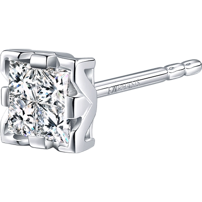 「密」系列18K金公主方钻石耳钉