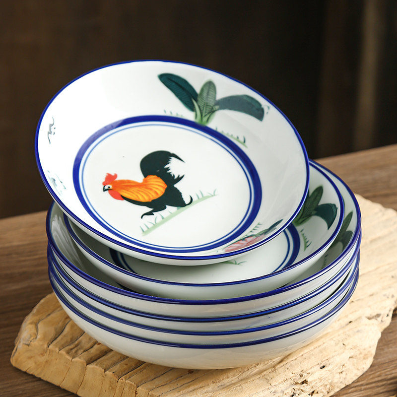 新中式高温陶瓷鸡公盘米饭盘圆形汤盘蔬菜盘小吃盘家用微波炉餐具,餐饮具,盘,淘宝优惠券,粉丝福利购,淘宝优惠卷