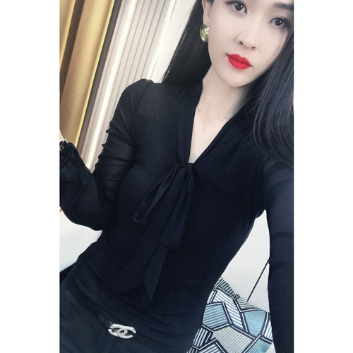 长袖欧洲站蝴蝶结洋气小衫