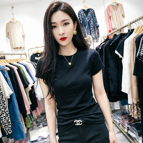 黑色短袖修身显瘦百搭T恤女款
