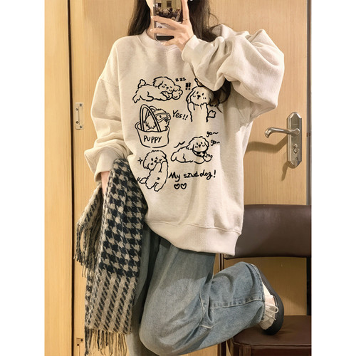 纯棉加绒美式复古宽松卫衣女