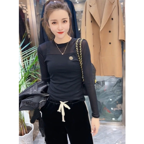 欧货春秋修身网纱新款长袖时尚