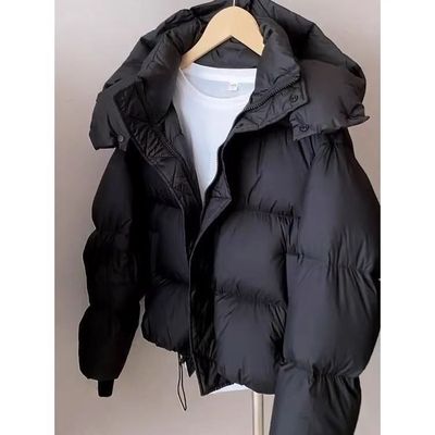 2025年女冬新款高品质超厚短款羽绒棉服小个子宽松连帽面包服外套