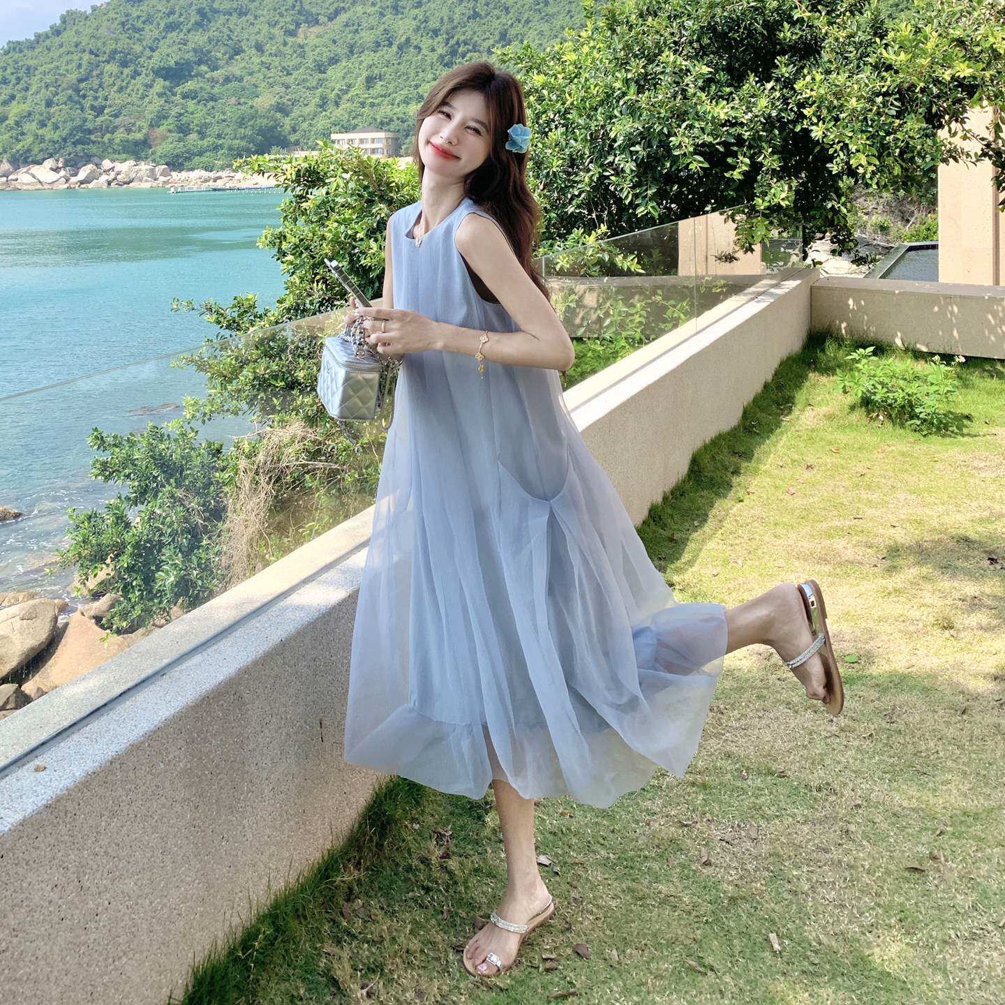 女装夏装新款主推夏季欧根纱无袖显瘦复古仙女连衣裙