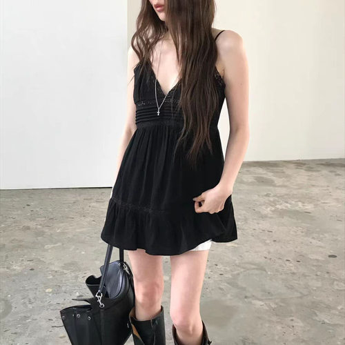 陌奈·XH 韩系叠穿无袖连衣裙东大门夏季新款蕾丝V领显瘦吊带裙女