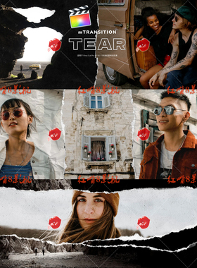 fcpx中文转场插件50组纸张撕裂撕纸拼贴过渡效果mTransition Tear