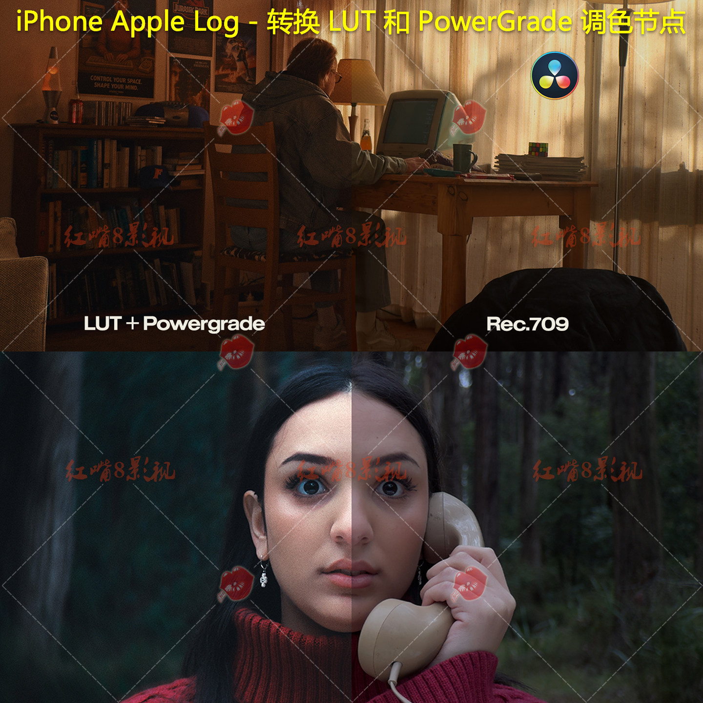 Apple Log/Log2 转换LUT预设+达芬奇电影胶片调色节点 PowerGrade