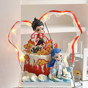 网红哪吒敖丙蛋糕装 饰摆件三太子混天绫风火轮儿童男孩生日插件