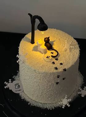 网红七夕情人节ins蛋糕装饰路灯小猫咪摆件情侣告白纪念生日插件