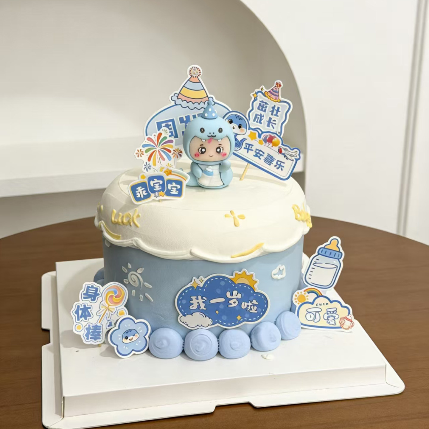 卡通可爱蛇宝宝百天周岁蛋糕装饰蛇年儿童男孩女孩生日甜品插件