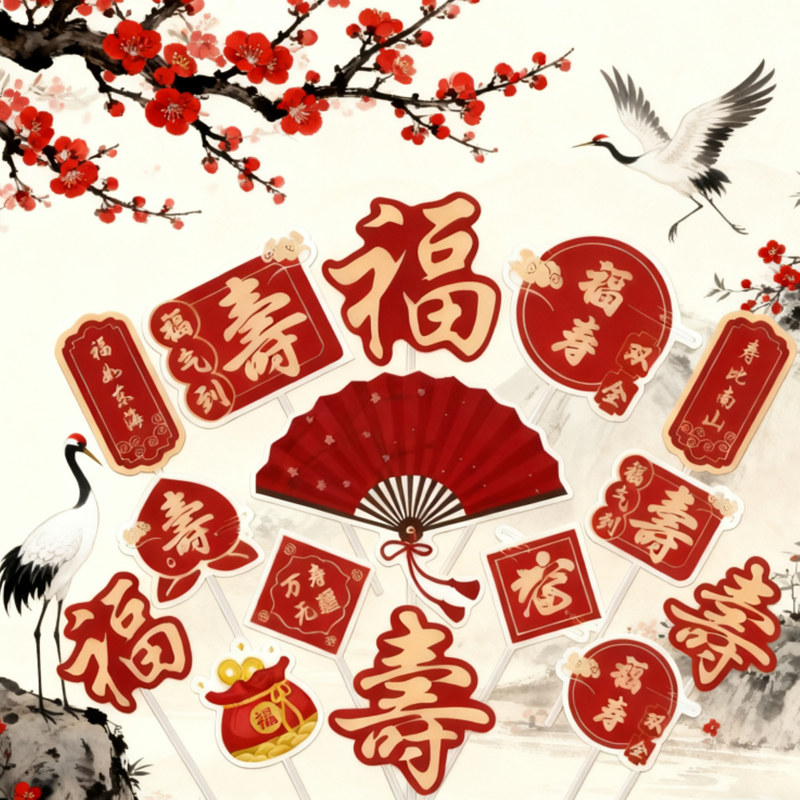 中式老人过寿祝寿宴会红色系