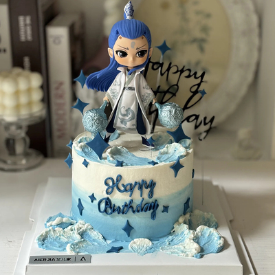 网红敖丙蛋糕装饰摆件哪吒哪咤魔丸三太子儿童生日烘焙插牌插件