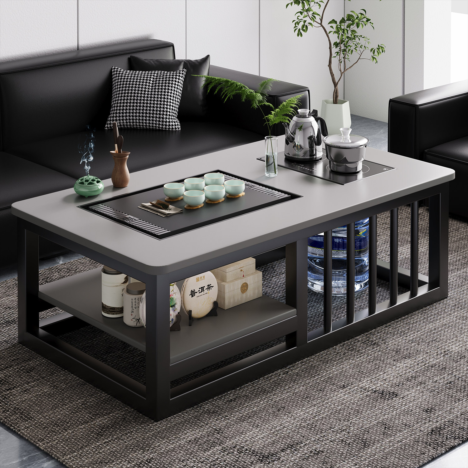 办公室茶几会客泡茶茶桌现代轻奢客厅家用双层一体式边几沙发桌子