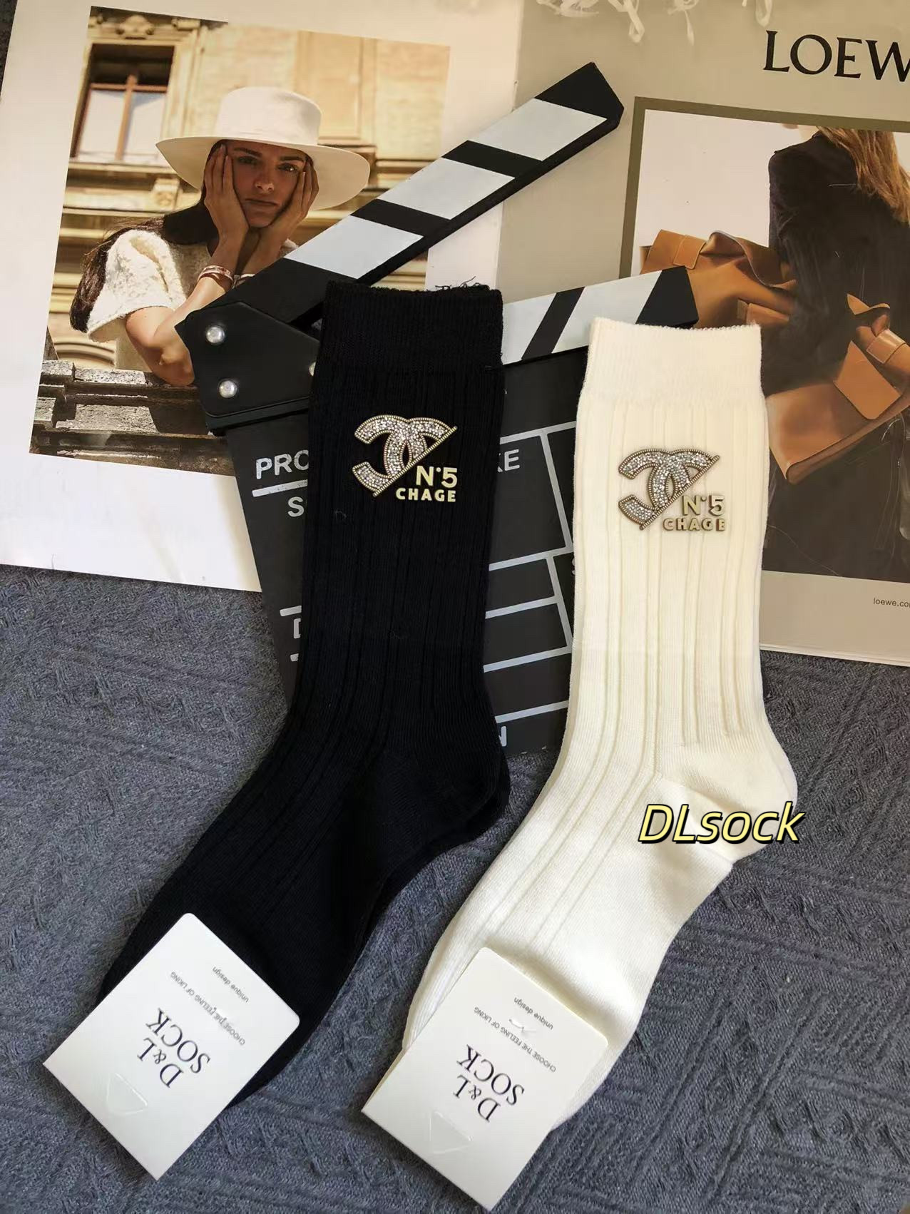 欧货重工烫钻小香风秋冬长筒女袜子轻奢高级感时尚百搭中筒堆堆袜