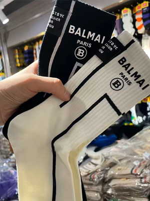 韩版烫印字母B高筒潮袜网红款个性布标运动袜情侣款外穿棉时尚