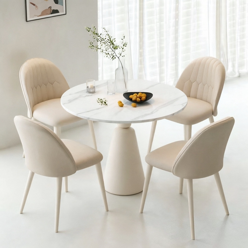 意式极简岩板圆形餐桌椅接待桌椅