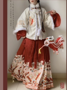 新月集原创【如意龙】汉服女明制方领刺绣披袄马面裙加绒拜年服冬