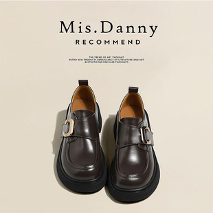 英伦休闲小皮鞋女2023春秋新款百搭厚底乐福鞋真皮玛丽珍单鞋中跟