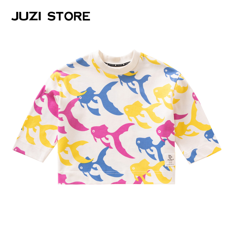 JUZI STORE童装春秋粗针夏日金鱼上装长袖纯棉T恤男童女童
