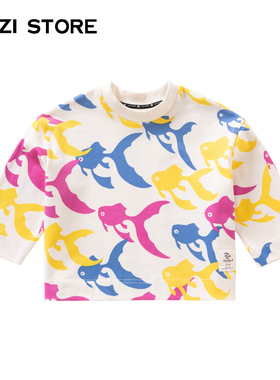 JUZI STORE童装春秋粗针夏日金鱼上装长袖纯棉T恤男童女童1023002