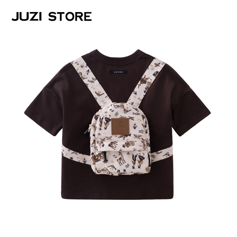 JUZI STORE童装夏民族风书包装饰上装短袖T恤中性男童女童