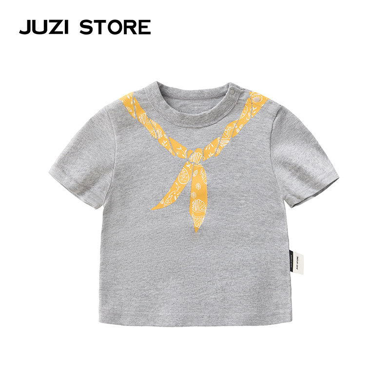 JUZI STORE童装精梳纯棉领巾印花上装短袖T恤中性男童女童1225111