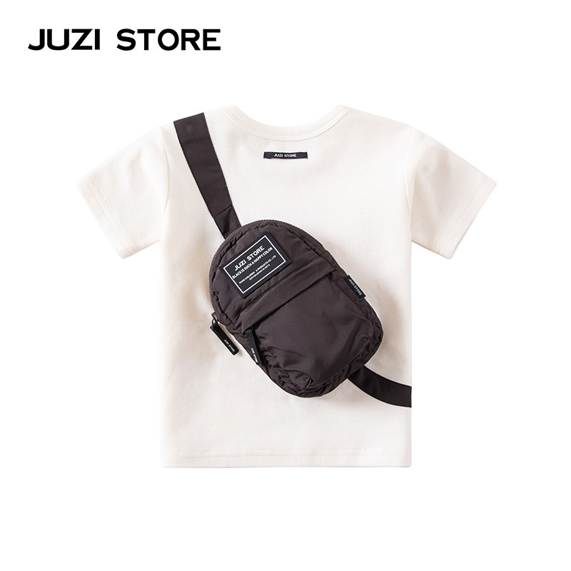 JUZI STORE童装双珠地后背包装饰短袖T恤中性男童女童1933203