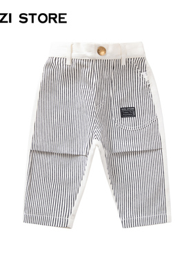 JUZI STORE童装春秋季帆布条纹拼接下装休闲长裤男女童1030001
