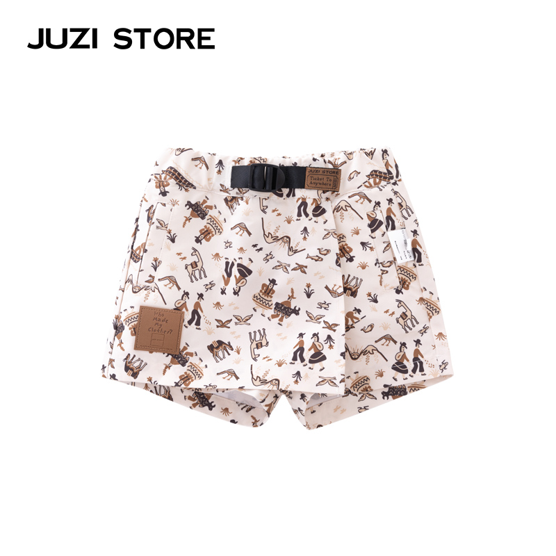 JUZI STORE童装假两件短裤横纹涤纶民族风下装裙裤女童12