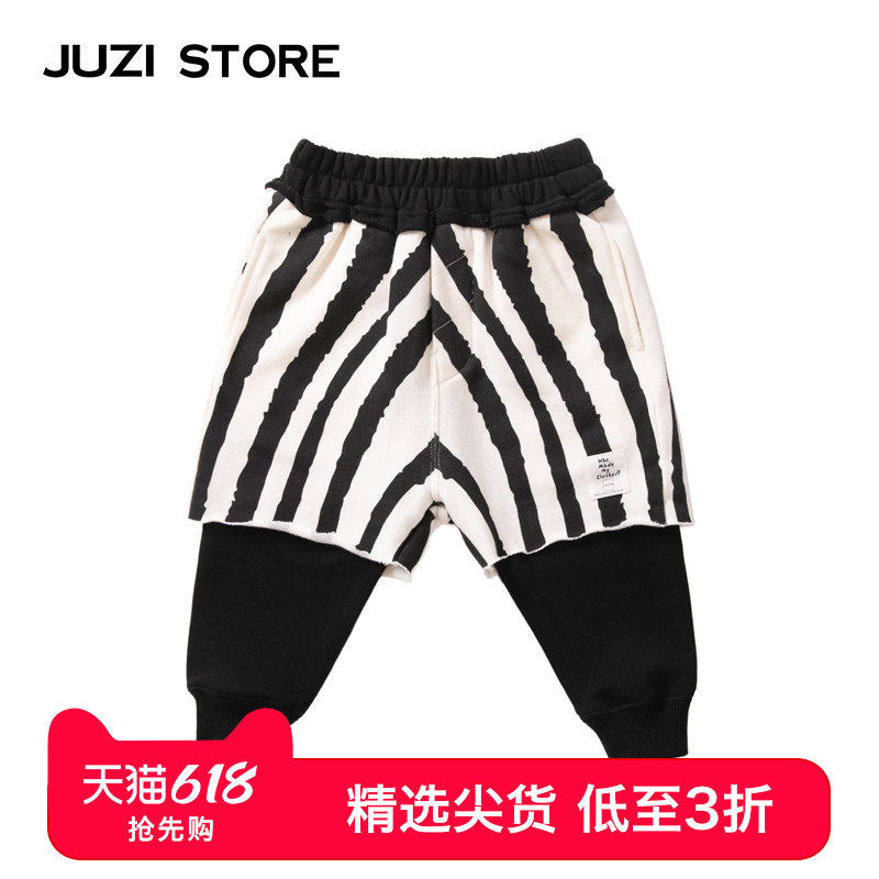 JUZI STORE童装春秋纯棉动物纹路下装假两件长裤男童女童1