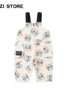 JUZI STORE童装长裤帆布涂鸦印花背带裤中性男童女童1010307