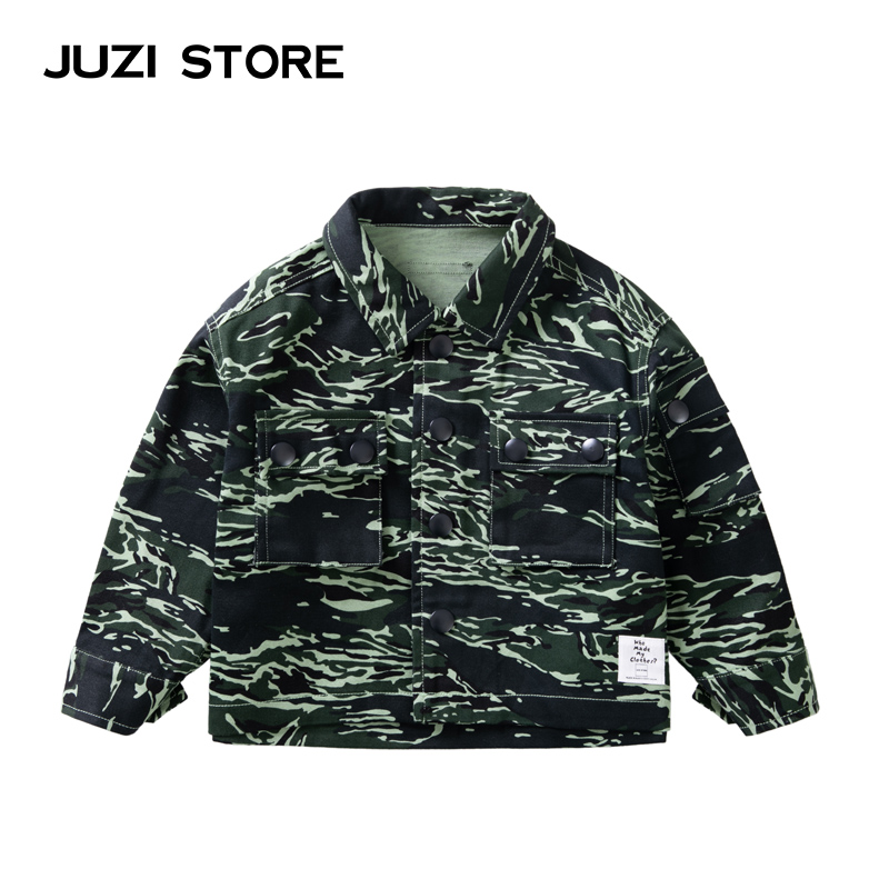 JUZI STORE童装梭织迷彩印花工装上装长袖衬衫中性男女童1