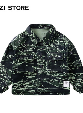 JUZI STORE童装梭织迷彩印花工装上装长袖衬衫中性男女童1011211