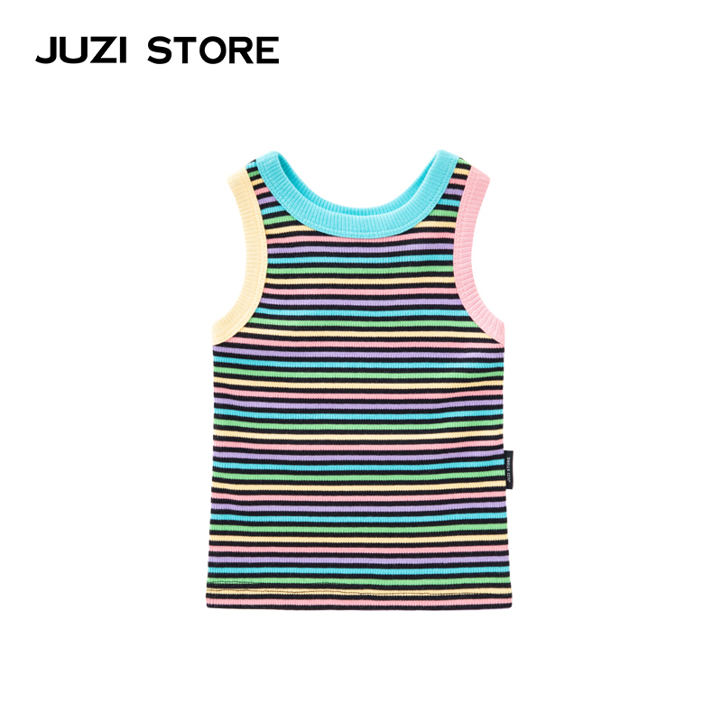 JUZISTORE纯棉彩虹条纹工字背心