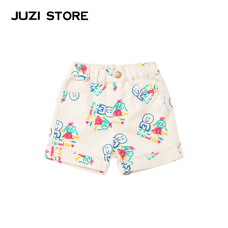 JUZI STORE童装纯棉帆布卡通涂鸦印花下装短裤中性男女童1
