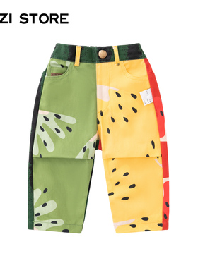 JUZI STORE童装帆布夏日缤纷水果下装纯棉长裤中性男女童1210005