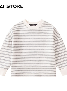JUZI STORE童装春秋季粗针条纹上装长袖纯棉T恤中性男女童1833005