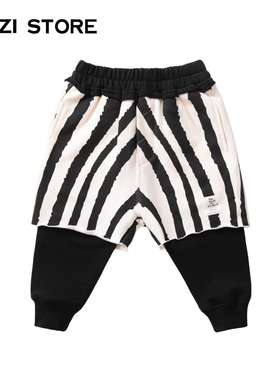 JUZI STORE童装春秋纯棉动物纹路下装假两件长裤男童女童1010407