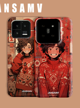 Y2K情侣适用小米14手机壳13全包边note13pro菲林硬壳红米K60至尊版13ultra原创卡通可爱12新款原创K70红色