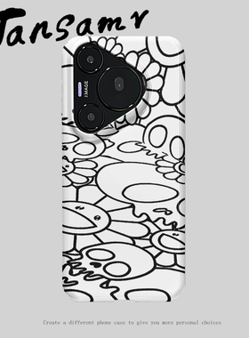 白色骷髅花适用华为p70pro手机壳30/mate40/50全包pura70硬壳P60pro防摔mate60pro个性原创新款潮流全包边