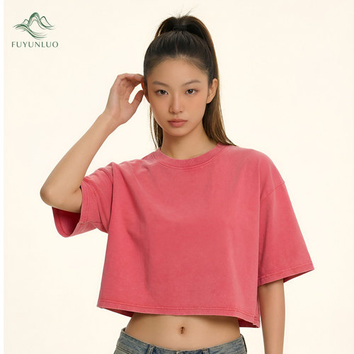 美式辣妹全棉做旧显瘦露脐T恤