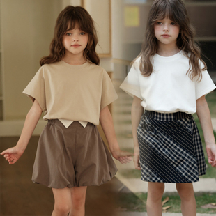 中大童休闲百搭圆领上衣潮 新款 PISELLI史豌豆女童短袖 T恤2025夏季