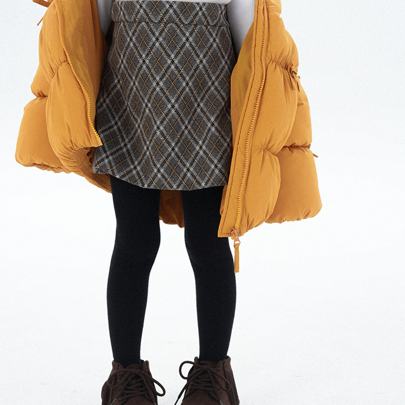 史豌豆高腰菱格毛呢半裙