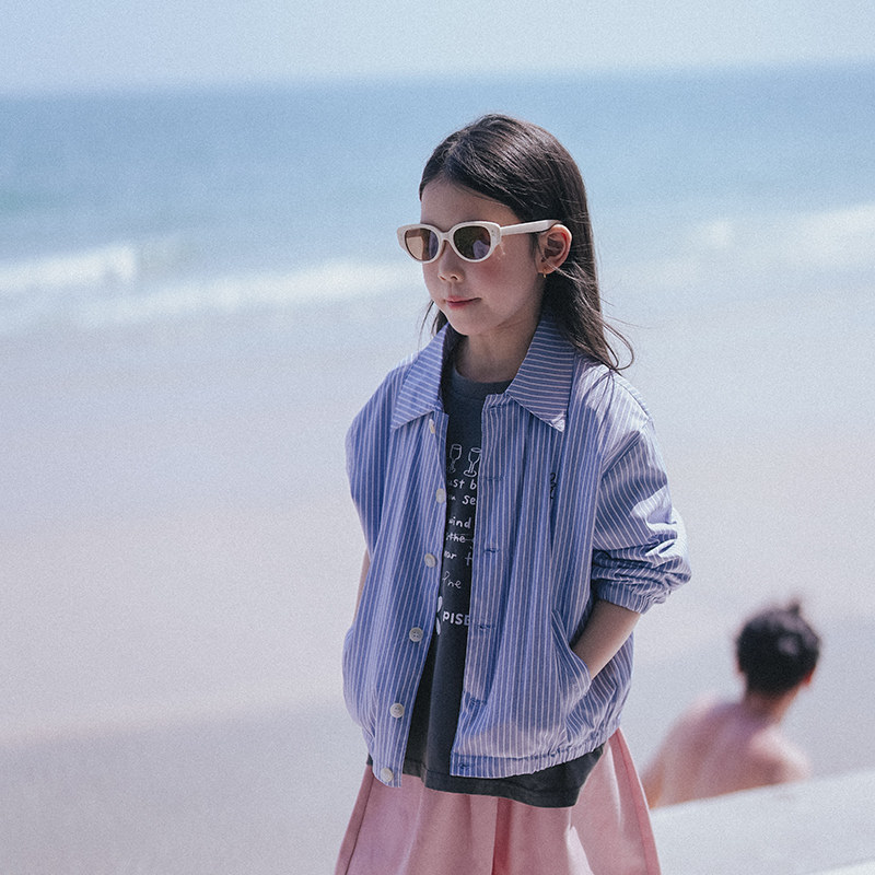 PISELLI史豌豆童装女童老钱风条纹衬衫夹克儿童2026新款长袖外套