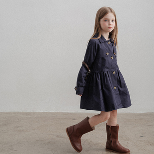 PISELLI史豌豆女童英伦风收腰长款风衣2025秋款中大童休闲外套