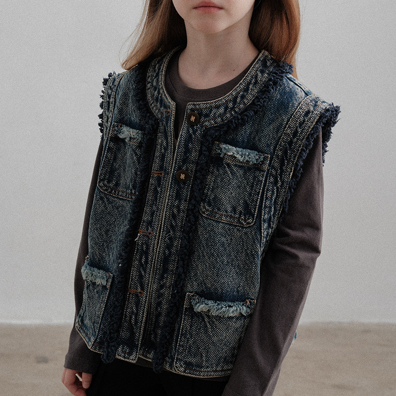 PISELLI史豌豆女童口袋牛仔马甲2025秋季新款中大童重工复古外套,童装/婴儿装/亲子装,普通外套,淘宝优惠券,粉丝福利购,淘宝优惠卷