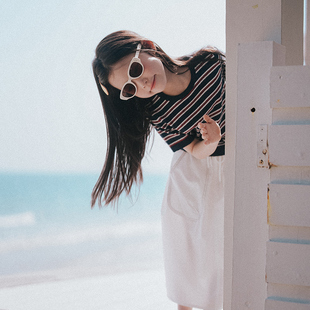 PISELLI史豌豆童装女童条纹针织短袖春夏新款亲子装休闲百搭t恤